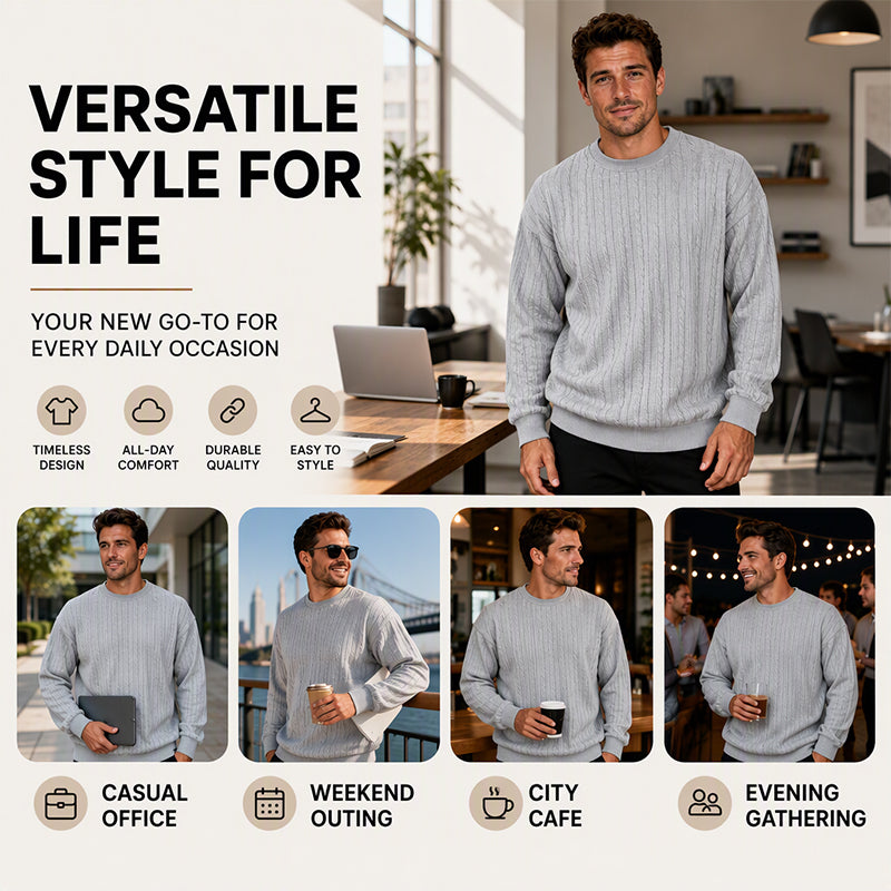 ⏰ Seasonal changeover sale: 50% off – quality at half the price! ✨Men's Cable Knit Crewneck Sweatshirt
