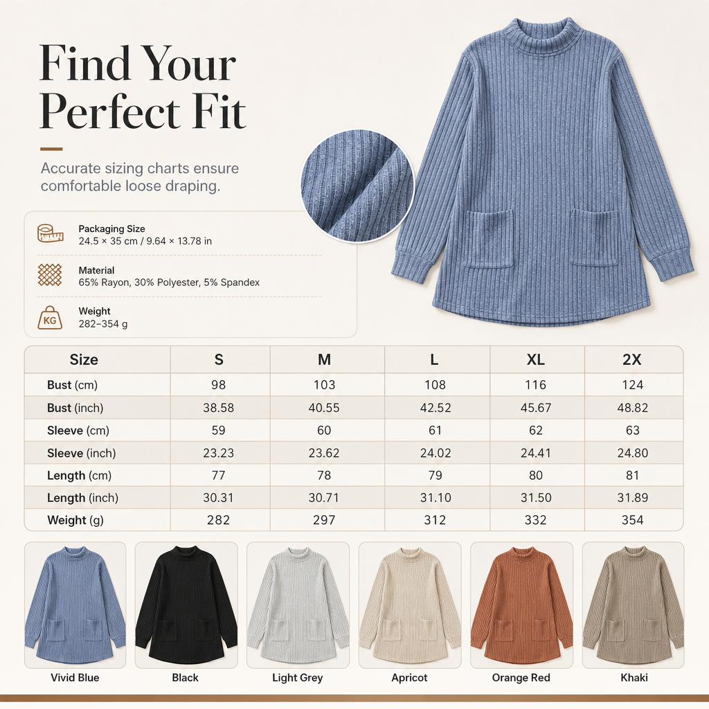 Women’s Loose-Fit Mock Neck Long-Sleeve T-Shirt