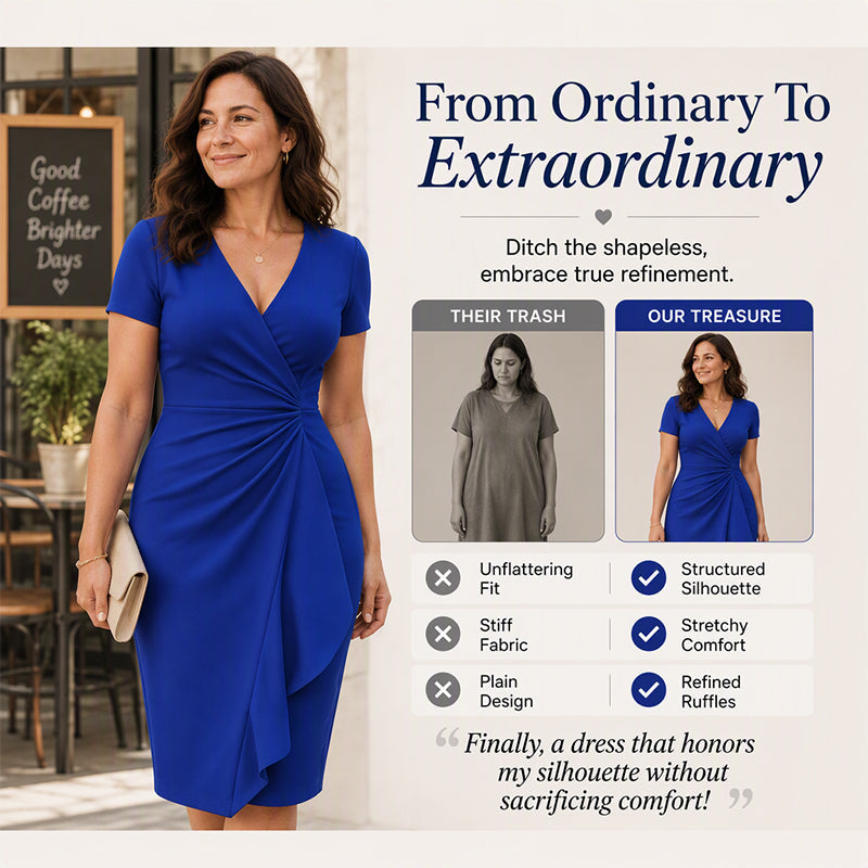 Women's Elegant V-Neck Ruffle Wrap Dress