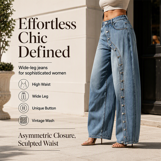 💖Women's Vintage Side Button Wide-Leg Jeans