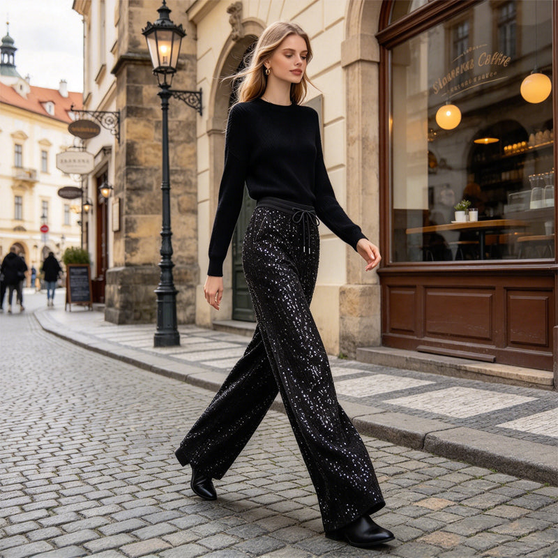 ⏰SOLO HOY! 50% DE DESCUENTO⏰ Pantalones de pierna ancha de lentejuelas brillantes para mujer