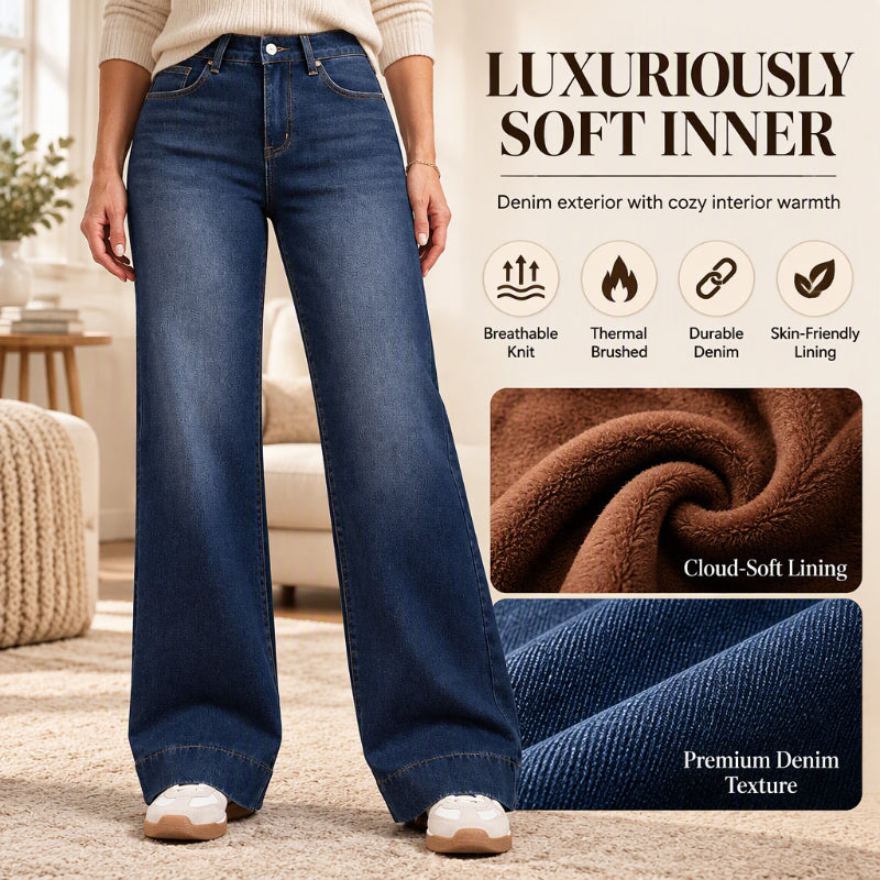 Women's High Waist Thermal Wide-Leg Jeans