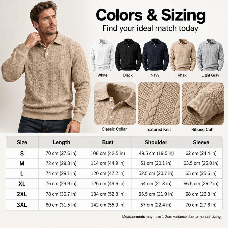 ☕️ Men's Casual Jacquard Cable Texture Top