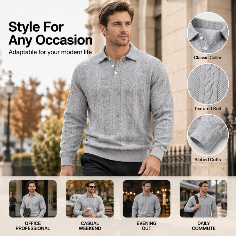 ☕️ Men's Casual Jacquard Cable Texture Top