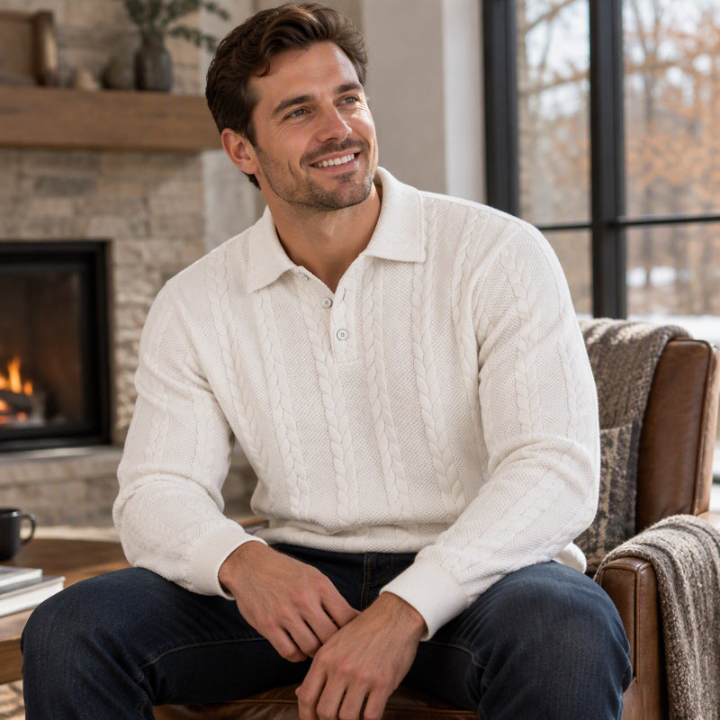 ☕️ Men's Casual Jacquard Cable Texture Top