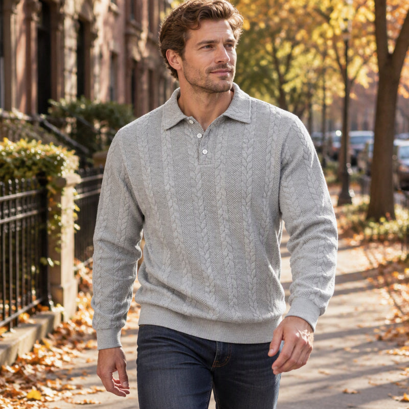 ☕️ Men's Casual Jacquard Cable Texture Top
