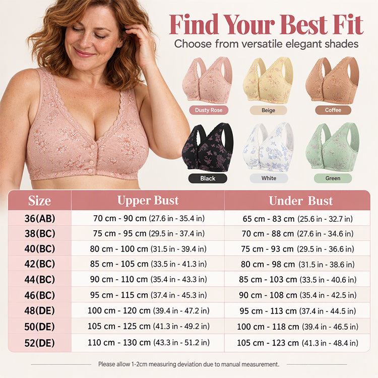 Women's Plus Size Front Button Floral Print Wireless Bra