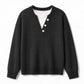 Casual Mock Two Piece V Neck Knit Sweater with Button Details
