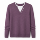 Casual Mock Two Piece V Neck Knit Sweater with Button Details