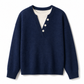 Casual Mock Two Piece V Neck Knit Sweater with Button Details