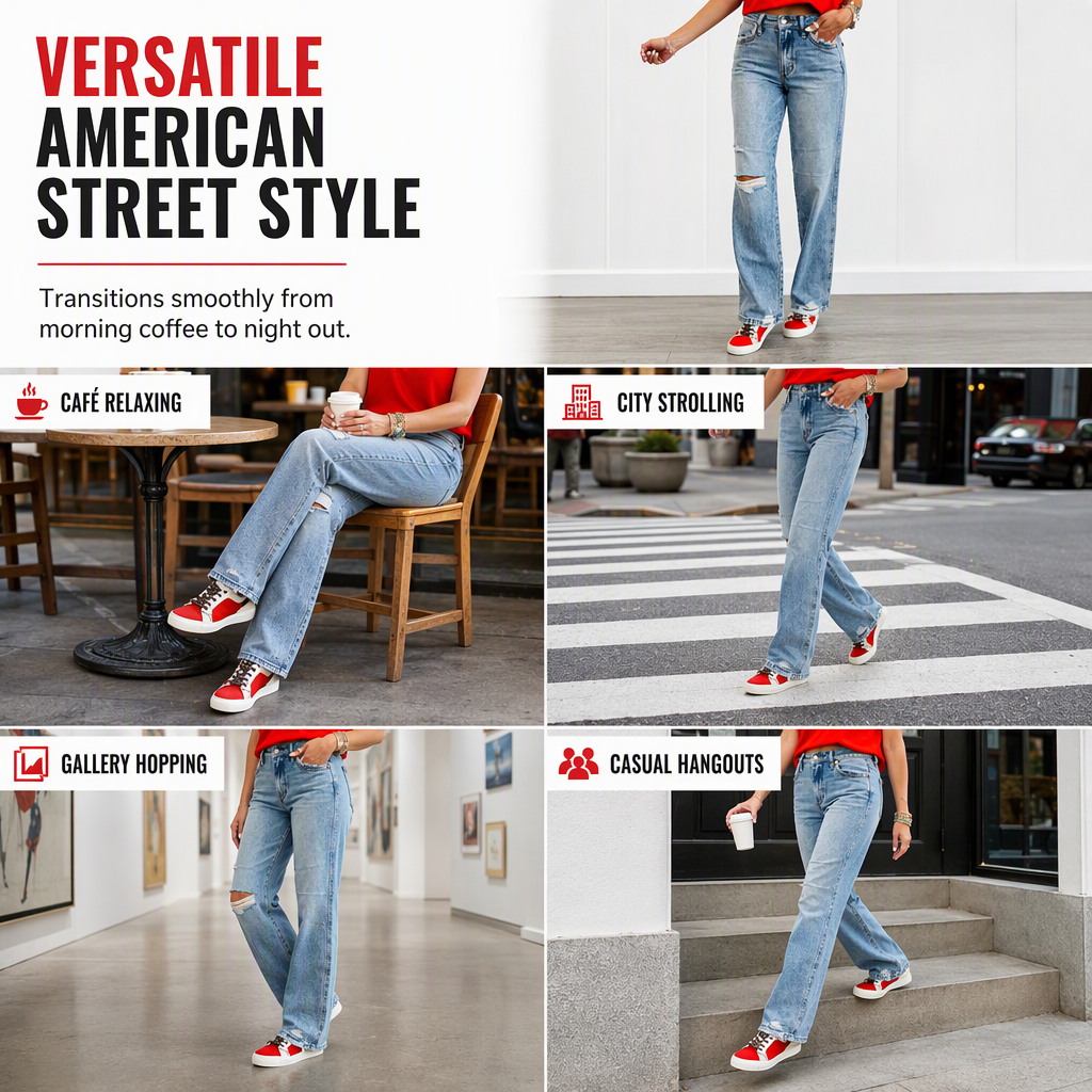 🖤Free Shipping🖤Women's High Waisted Ripped Wide Leg Denim Jeans Distressed Straight Pants