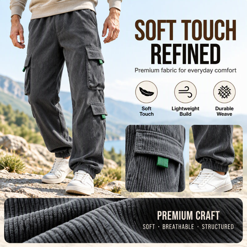 Men's Casual Corduroy Pants with Cargo Pockets