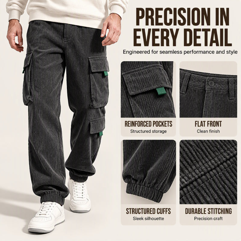 Men's Casual Corduroy Pants with Cargo Pockets