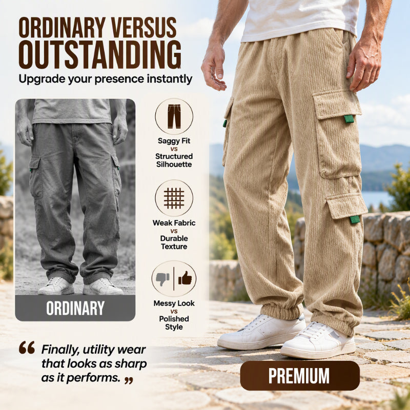 Men's Casual Corduroy Pants with Cargo Pockets