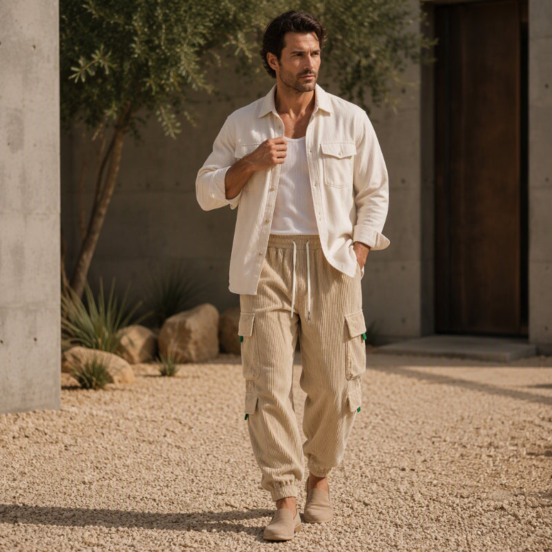 Men's Casual Corduroy Pants with Cargo Pockets
