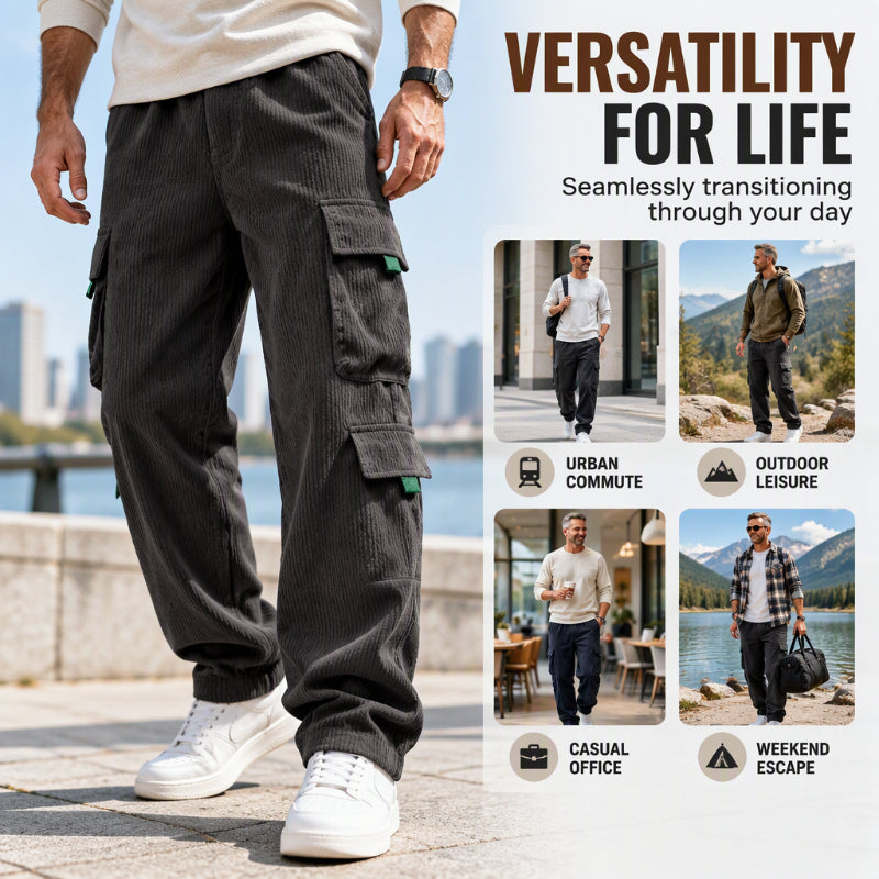 Men's Casual Corduroy Pants with Cargo Pockets