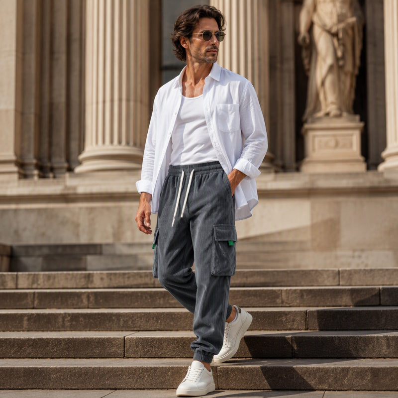 Men's Casual Corduroy Pants with Cargo Pockets