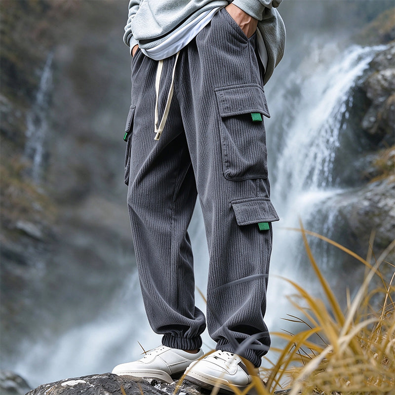 Men's Casual Corduroy Pants with Cargo Pockets