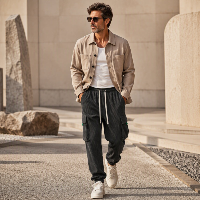 Men's Casual Corduroy Pants with Cargo Pockets