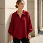 Women's Elegant V-Neck Sweater with Lantern Sleeves
