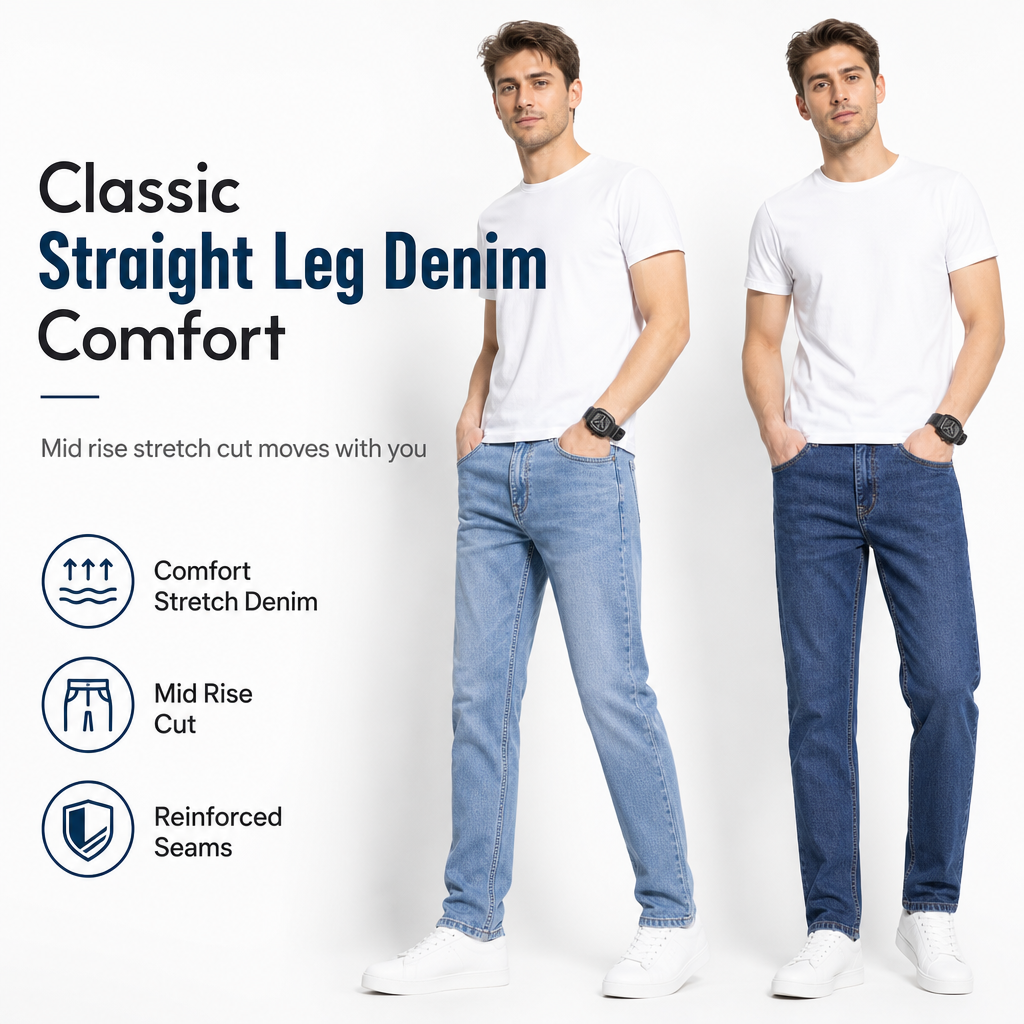 Men's Stretch Slim Fit Jeans Casual Mid Rise Denim Pants