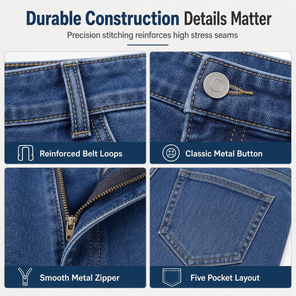 Men's Stretch Slim Fit Jeans Casual Mid Rise Denim Pants