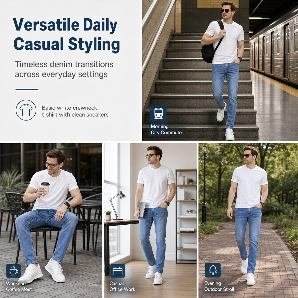 Men's Stretch Slim Fit Jeans Casual Mid Rise Denim Pants