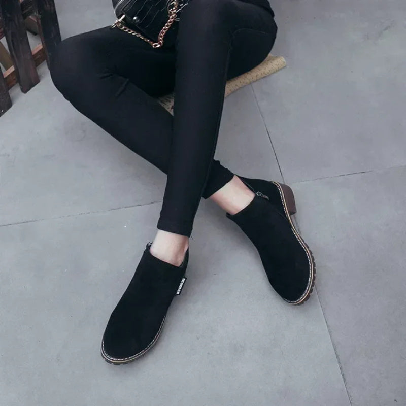 Women's Side Zipper Low Heel Ankle Boots