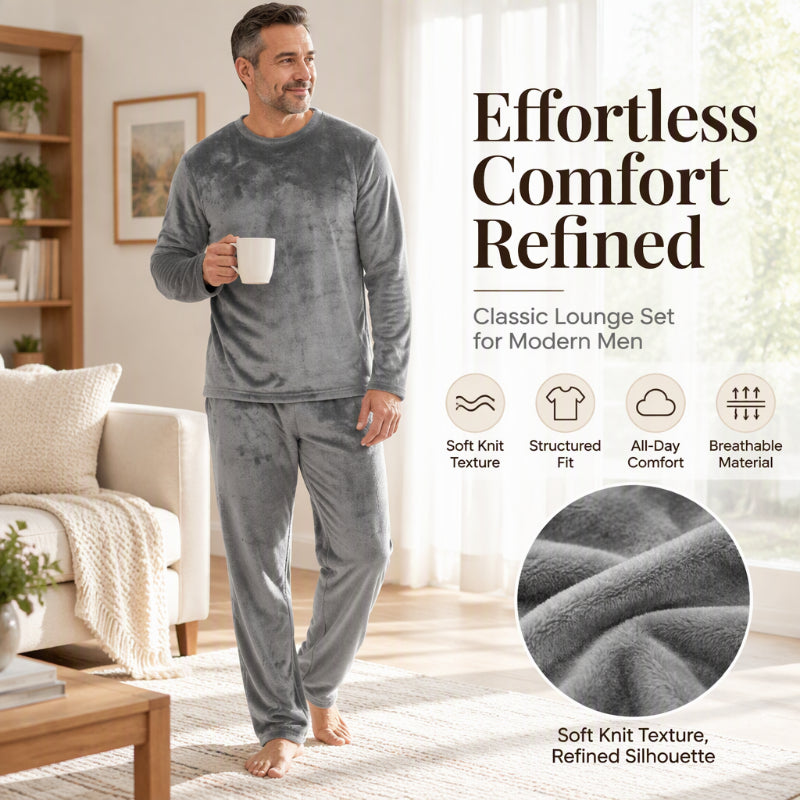 🌙 All-Night Warmth, Soft Velvet Feel | Men's Cozy Thermal Velvet Pajama Set