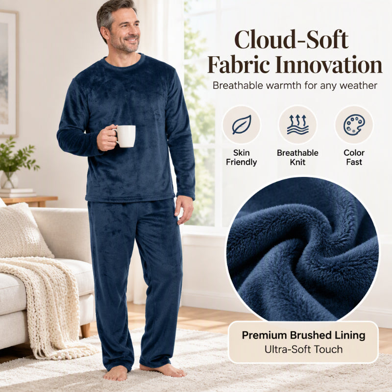 🌙 All-Night Warmth, Soft Velvet Feel | Men's Cozy Thermal Velvet Pajama Set