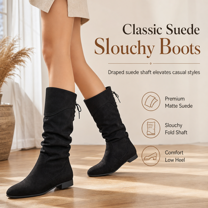 🖤👢Black Friday Sale | Faux Suede Texture, Stylish & Versatile – Women's Slouchy Mid-Calf Boots ✨