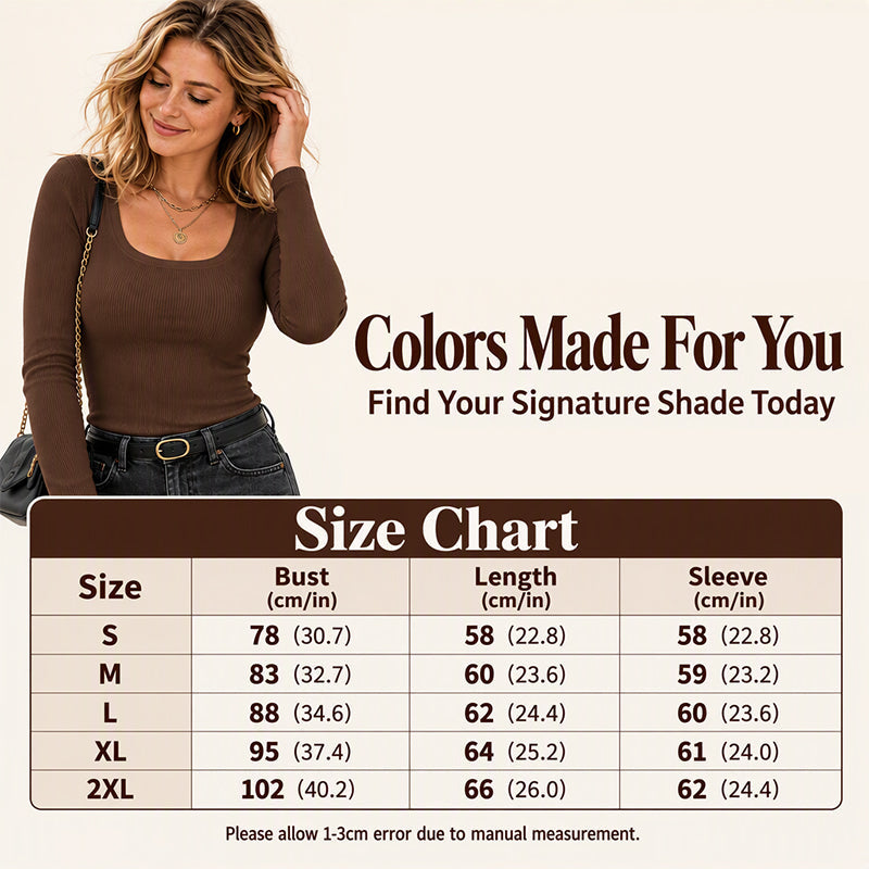 Women's Ribbed Slim Fit Long Sleeve Square Neck Top