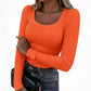 Women's Ribbed Slim Fit Long Sleeve Square Neck Top