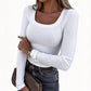 Women's Ribbed Slim Fit Long Sleeve Square Neck Top